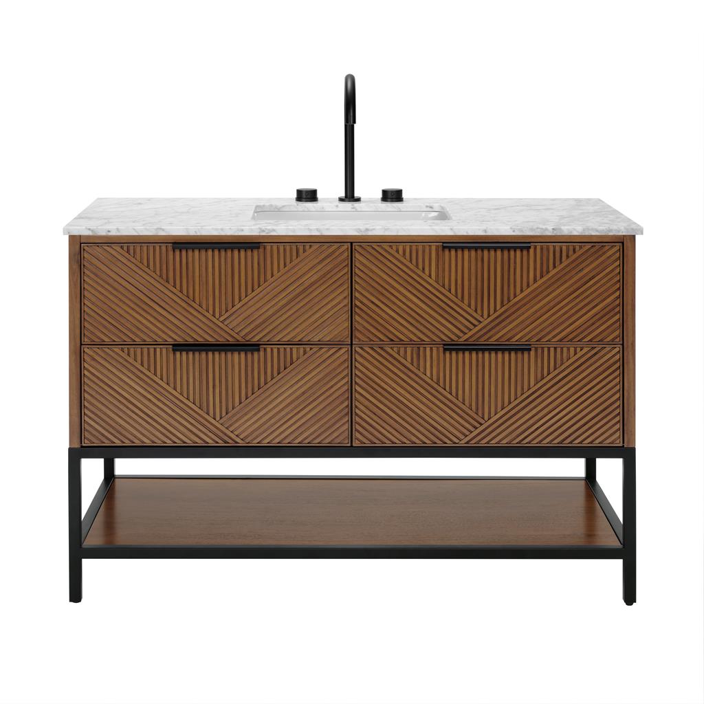 Bemma, Diamond 48" Single Vanity, Walnut/Matte Black, Carrara Marble Top#top-options_carrara-marble-top