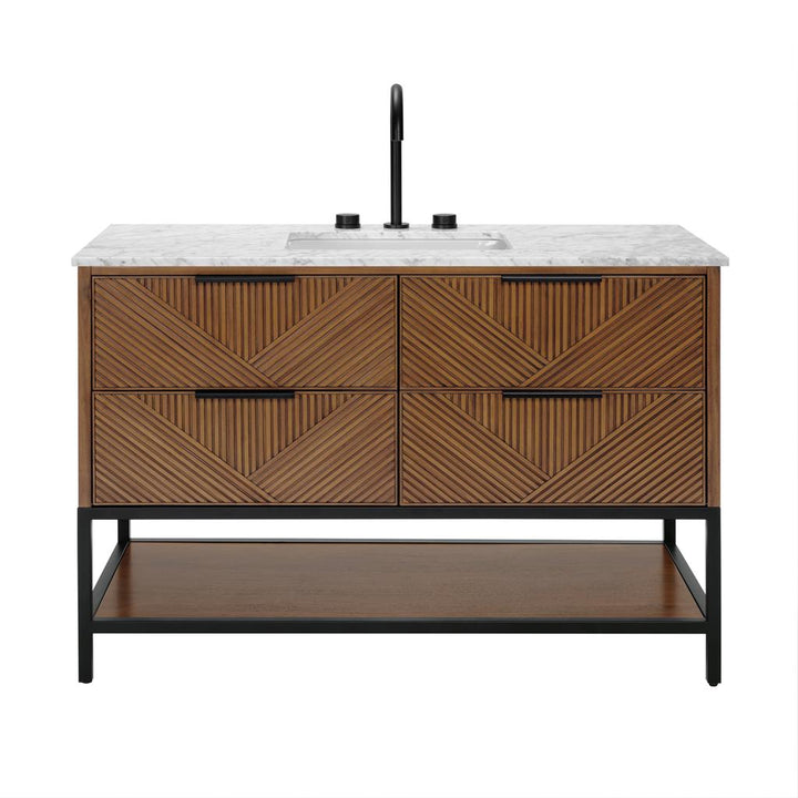 Bemma, Diamond 48" Single Vanity, Walnut/Matte Black, Carrara Marble Top#top-options_carrara-marble-top