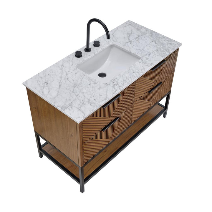 Bemma, Diamond 48" Single Vanity, Walnut/Matte Black, Carrara Marble Top#top-options_carrara-marble-top