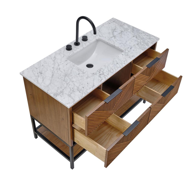 Bemma, Diamond 48" Single Vanity, Walnut/Matte Black, Carrara Marble Top#top-options_carrara-marble-top