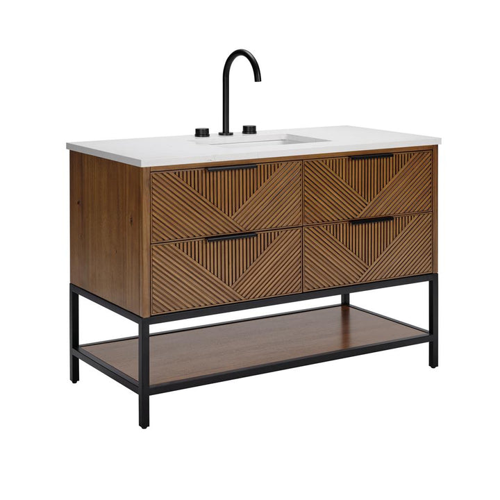 Bemma, Diamond 48" Single Vanity, Walnut/Matte Black, Calacatta Quartz Top#top-options_calacatta-quartz-top