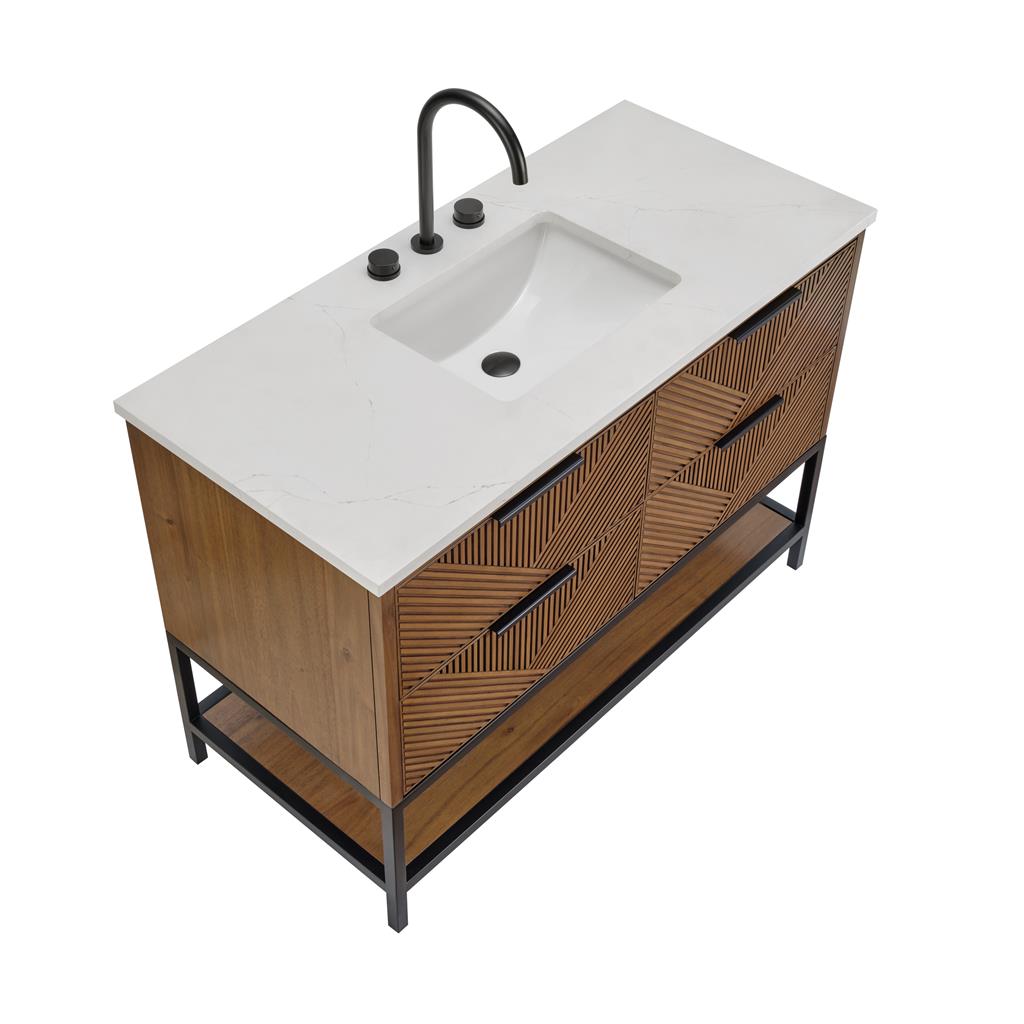 Bemma, Diamond 48" Single Vanity, Walnut/Matte Black, Calacatta Quartz Top#top-options_calacatta-quartz-top