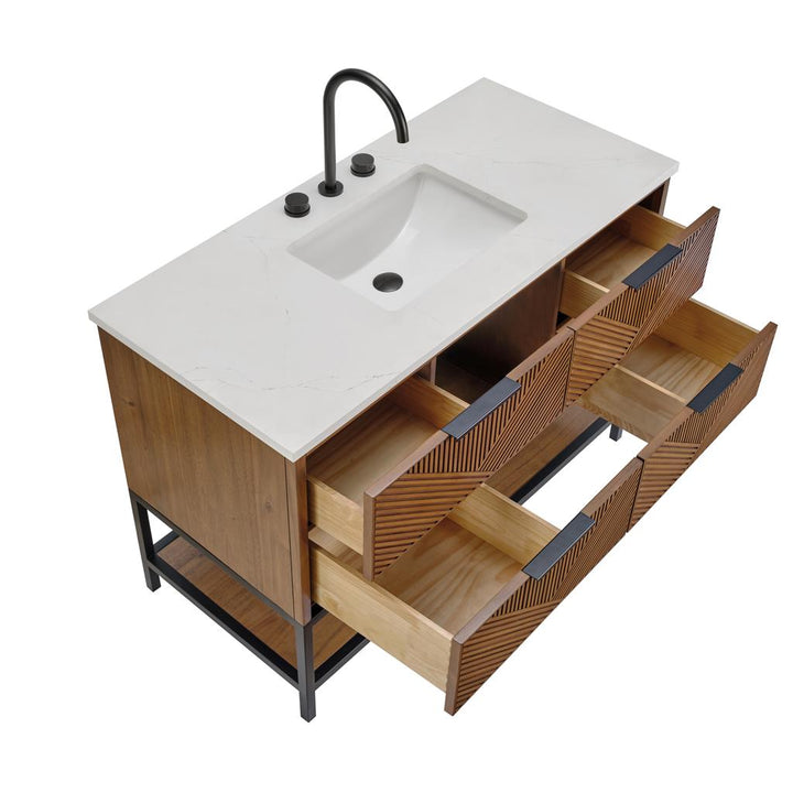 Bemma, Diamond 48" Single Vanity, Walnut/Matte Black, Calacatta Quartz Top#top-options_calacatta-quartz-top
