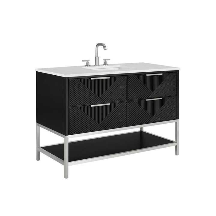 Bemma, Diamond 48" Single Vanity, Charcoal Black/Brushed Nickel, White Quartz Top#top-options_white-quartz-top