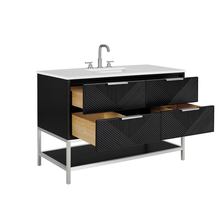 Bemma, Diamond 48" Single Vanity, Charcoal Black/Brushed Nickel, White Quartz Top#top-options_white-quartz-top