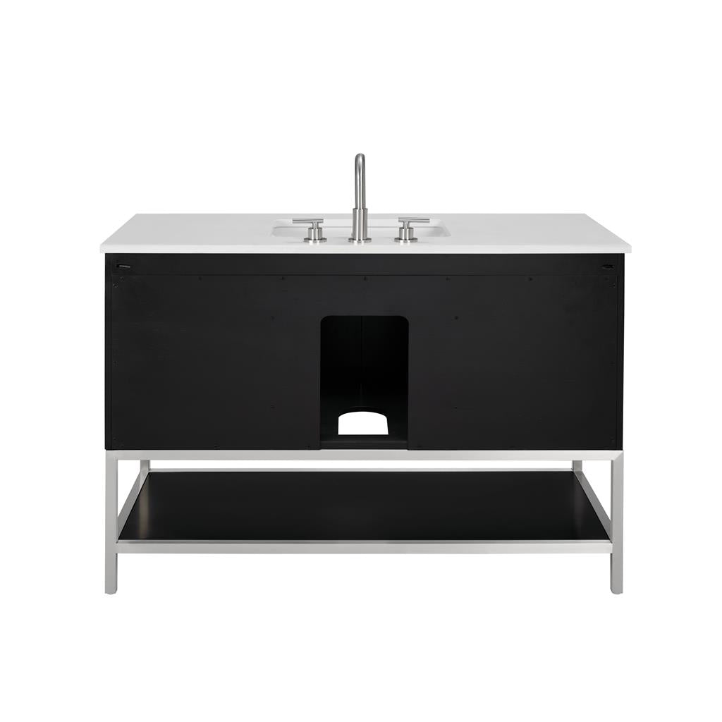 Bemma, Diamond 48" Single Vanity, Charcoal Black/Brushed Nickel, White Quartz Top#top-options_white-quartz-top