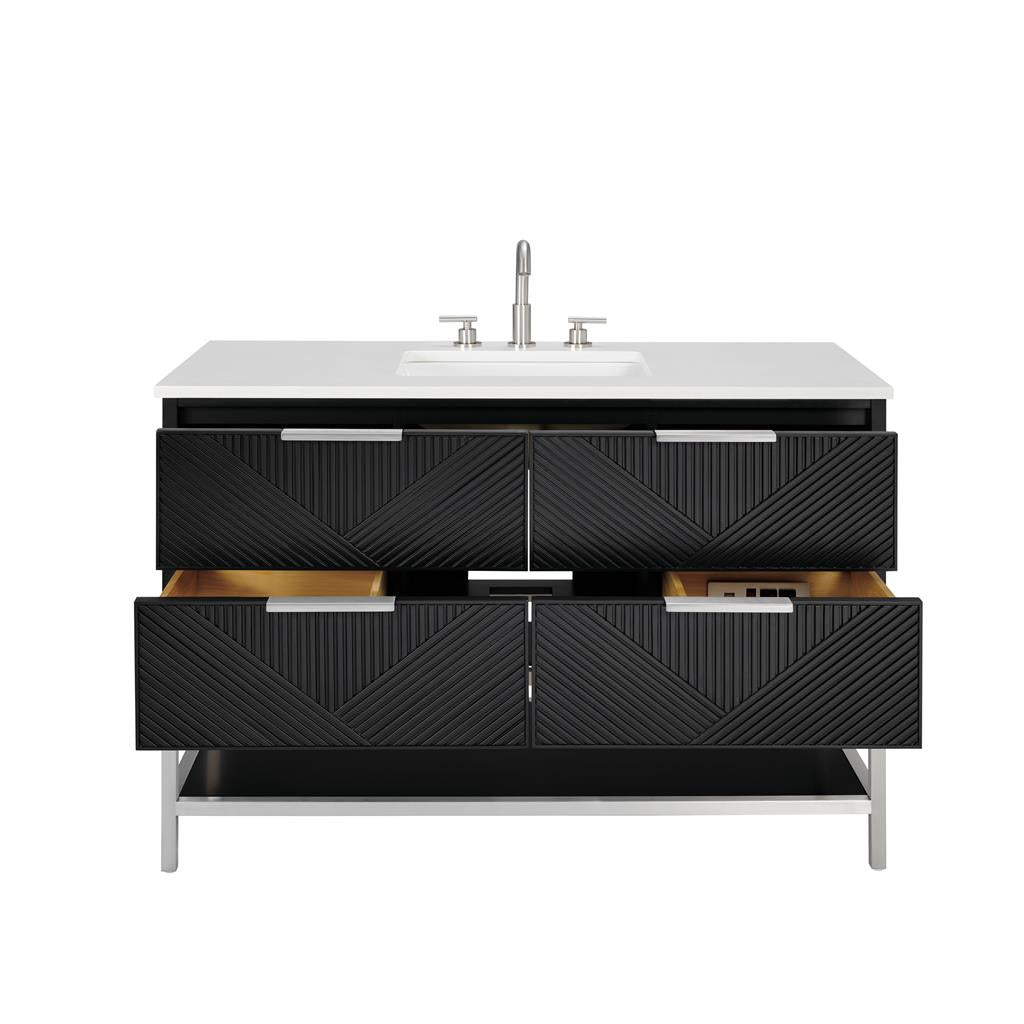 Bemma, Diamond 48" Single Vanity, Charcoal Black/Brushed Nickel, White Quartz Top#top-options_white-quartz-top