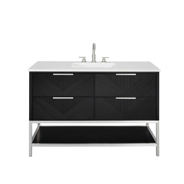 Bemma, Diamond 48" Single Vanity, Charcoal Black/Brushed Nickel, White Quartz Top#top-options_white-quartz-top