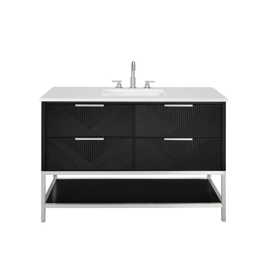 Bemma, Diamond 48" Single Vanity, Charcoal Black/Brushed Nickel, White Quartz Top#top-options_white-quartz-top