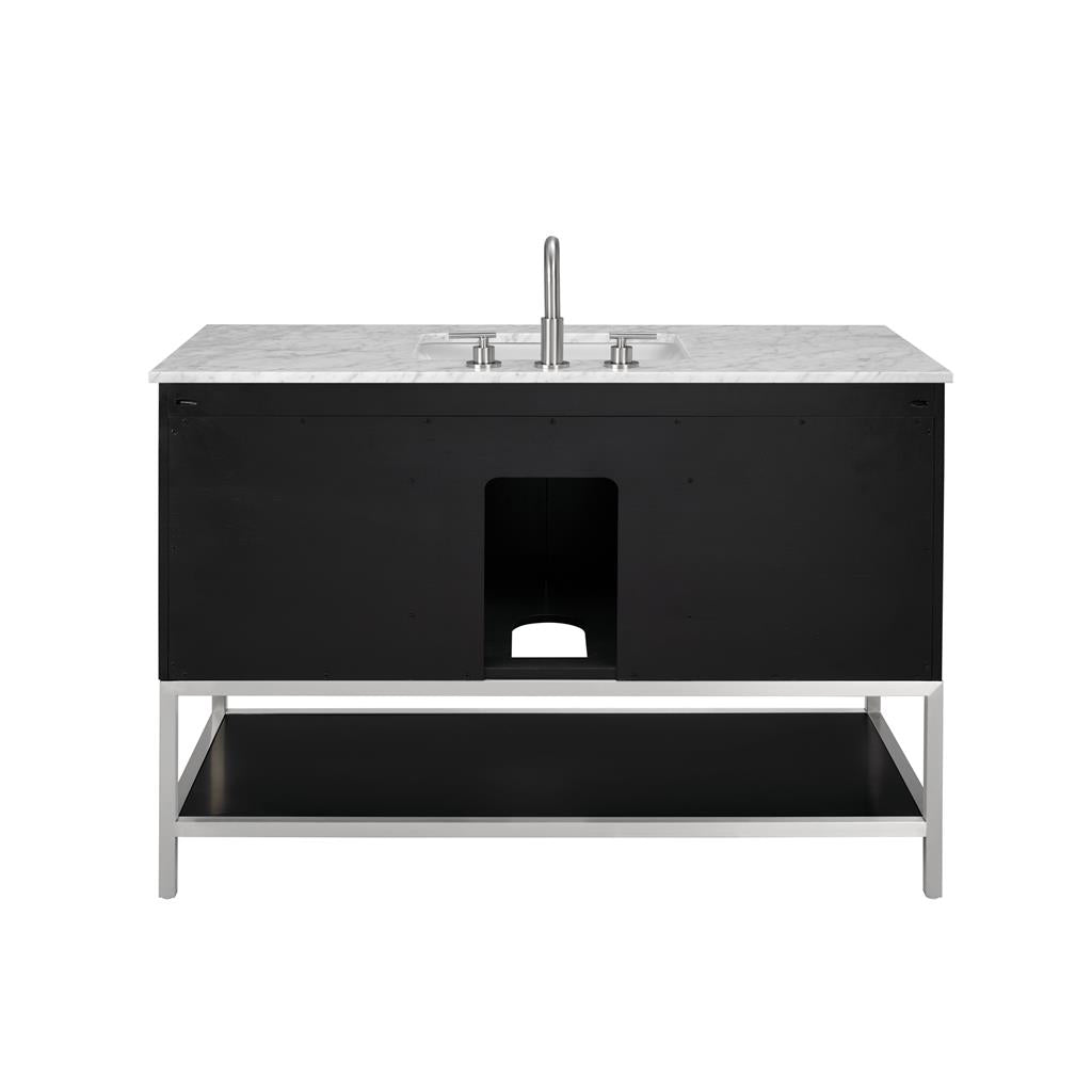 Bemma, Diamond 48" Single Vanity, Charcoal Black/Brushed Nickel, Carrara Marble Top#top-options_carrara-marble-top