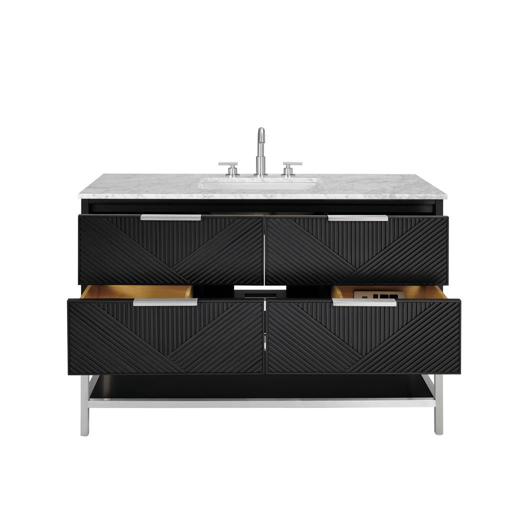 Bemma, Diamond 48" Single Vanity, Charcoal Black/Brushed Nickel, Carrara Marble Top#top-options_carrara-marble-top