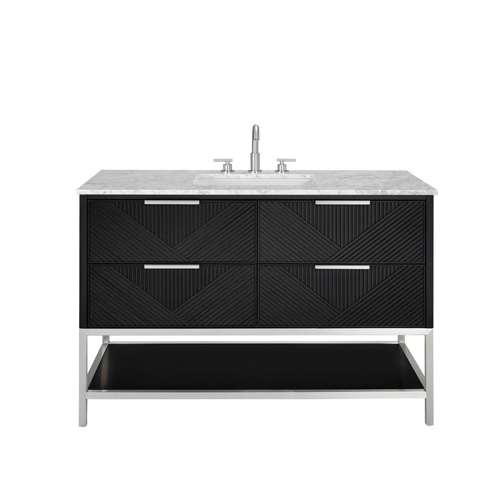 Bemma, Diamond 48" Single Vanity, Charcoal Black/Brushed Nickel, Carrara Marble Top#top-options_carrara-marble-top