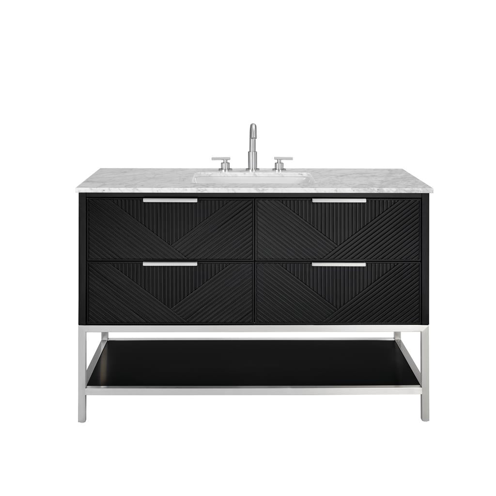 Bemma, Diamond 48" Single Vanity, Charcoal Black/Brushed Nickel, Carrara Marble Top#top-options_carrara-marble-top