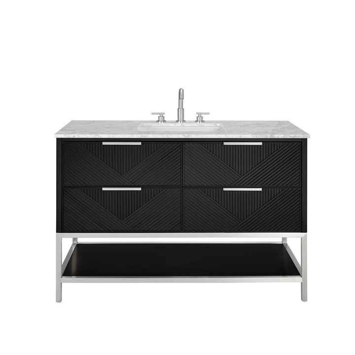 Bemma, Diamond 48" Single Vanity, Charcoal Black/Brushed Nickel, Carrara Marble Top#top-options_carrara-marble-top