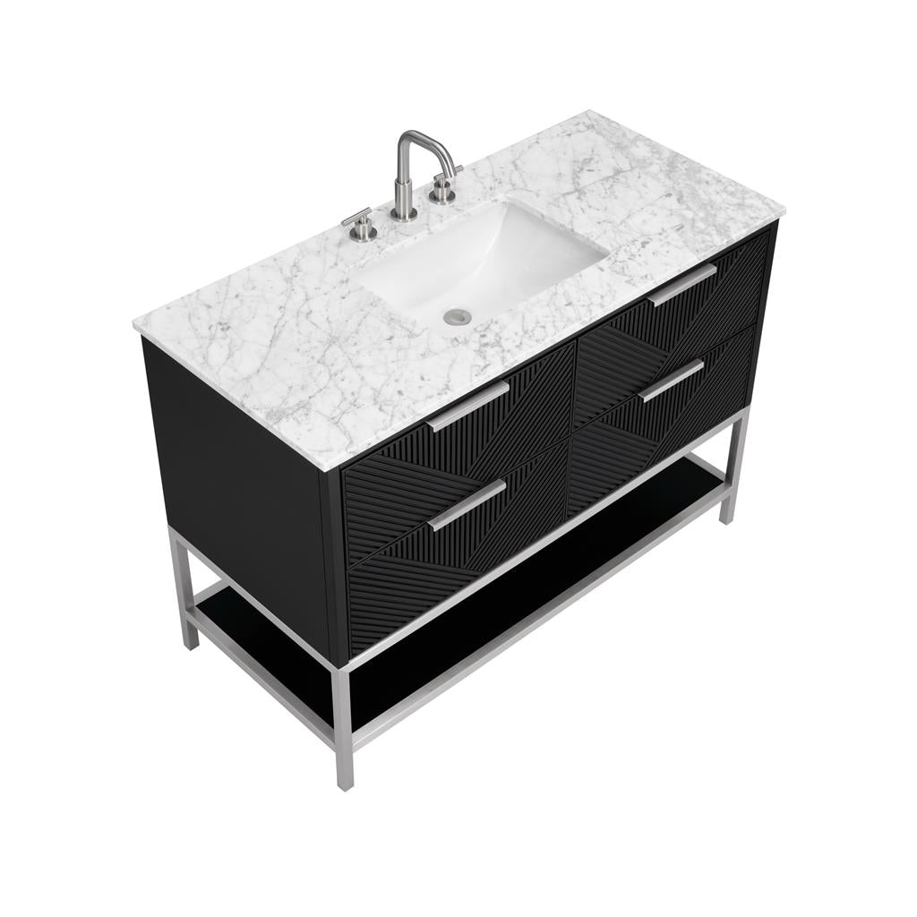 Bemma, Diamond 48" Single Vanity, Charcoal Black/Brushed Nickel, Carrara Marble Top#top-options_carrara-marble-top