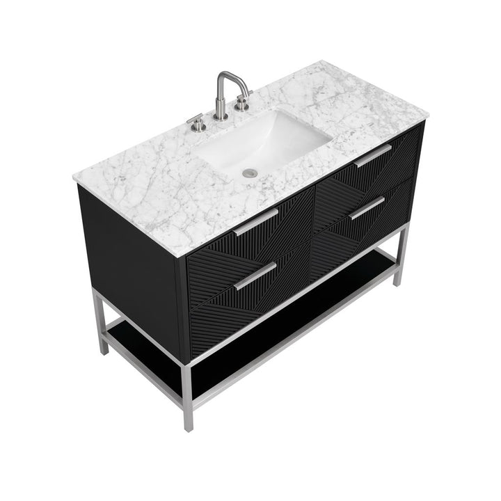Bemma, Diamond 48" Single Vanity, Charcoal Black/Brushed Nickel, Carrara Marble Top#top-options_carrara-marble-top