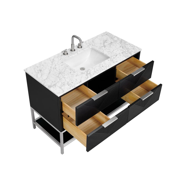 Bemma, Diamond 48" Single Vanity, Charcoal Black/Brushed Nickel, Carrara Marble Top#top-options_carrara-marble-top