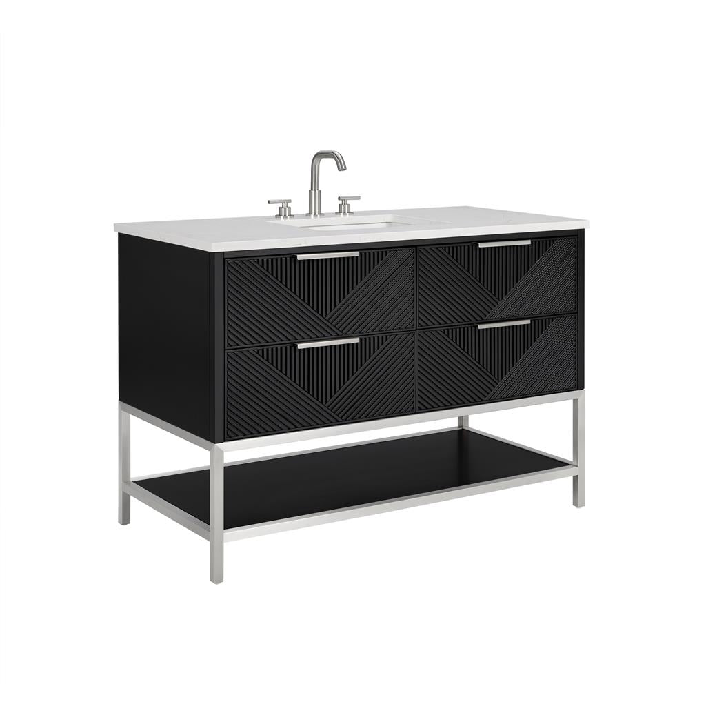 Bemma, Diamond 48" Single Vanity, Charcoal Black/Brushed Nickel, Calacatta Quartz Top#top-options_calacatta-quartz-top