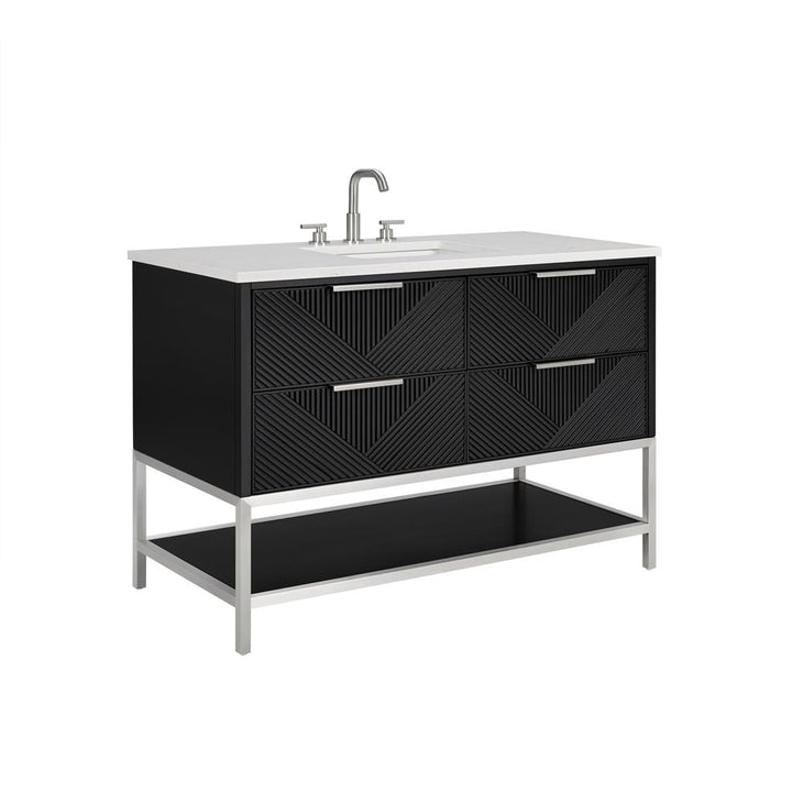 Bemma, Diamond 48" Single Vanity, Charcoal Black/Brushed Nickel, Calacatta Quartz Top#top-options_calacatta-quartz-top