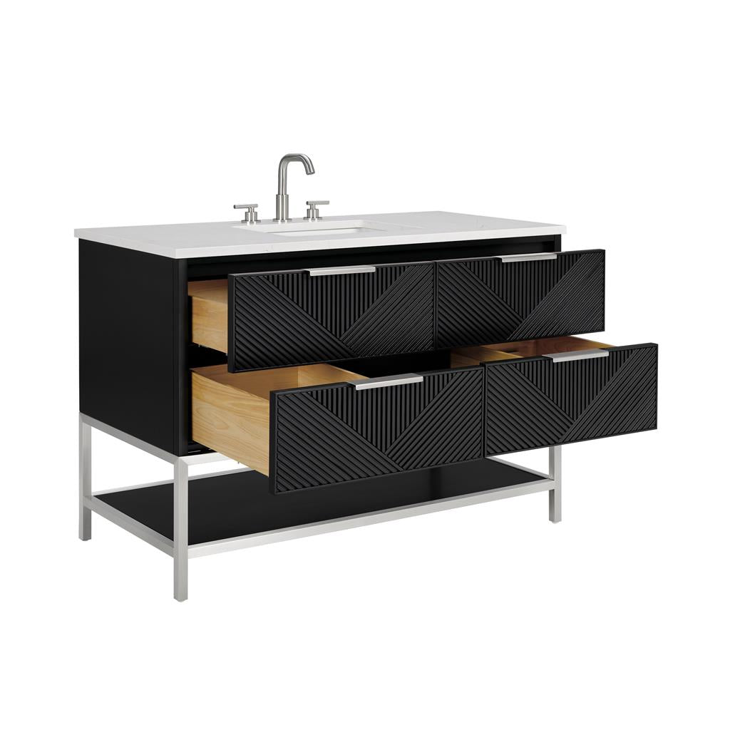 Bemma, Diamond 48" Single Vanity, Charcoal Black/Brushed Nickel, Calacatta Quartz Top#top-options_calacatta-quartz-top
