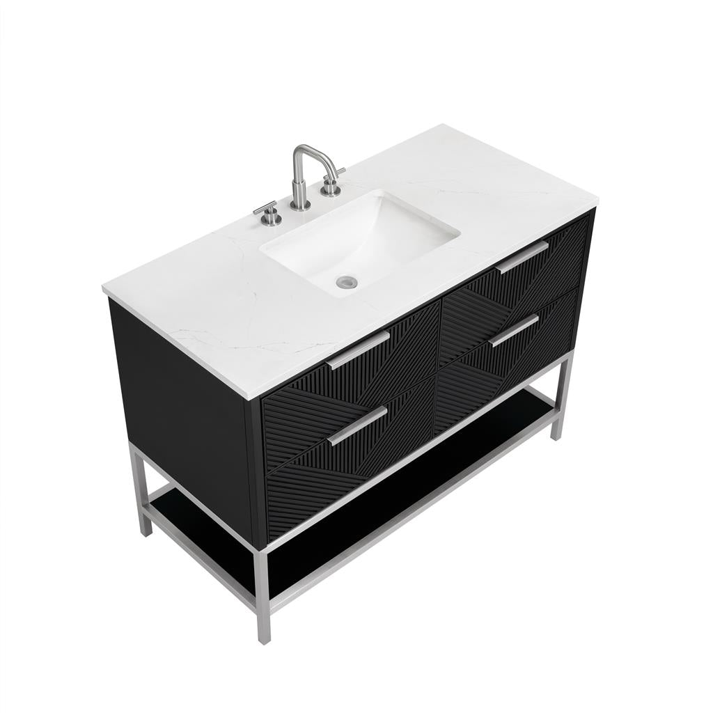 Bemma, Diamond 48" Single Vanity, Charcoal Black/Brushed Nickel, Calacatta Quartz Top#top-options_calacatta-quartz-top