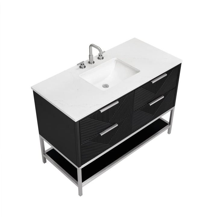 Bemma, Diamond 48" Single Vanity, Charcoal Black/Brushed Nickel, Calacatta Quartz Top#top-options_calacatta-quartz-top