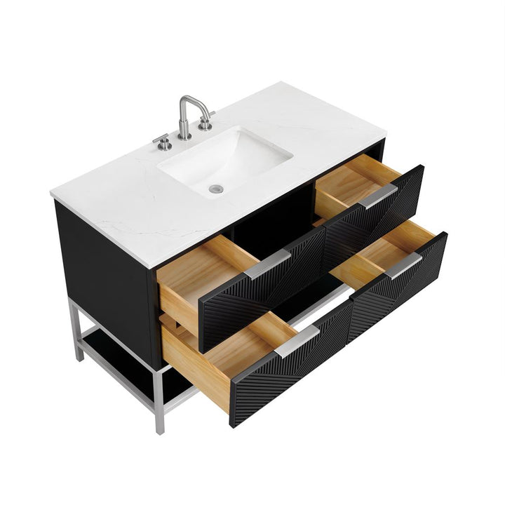 Bemma, Diamond 48" Single Vanity, Charcoal Black/Brushed Nickel, Calacatta Quartz Top#top-options_calacatta-quartz-top