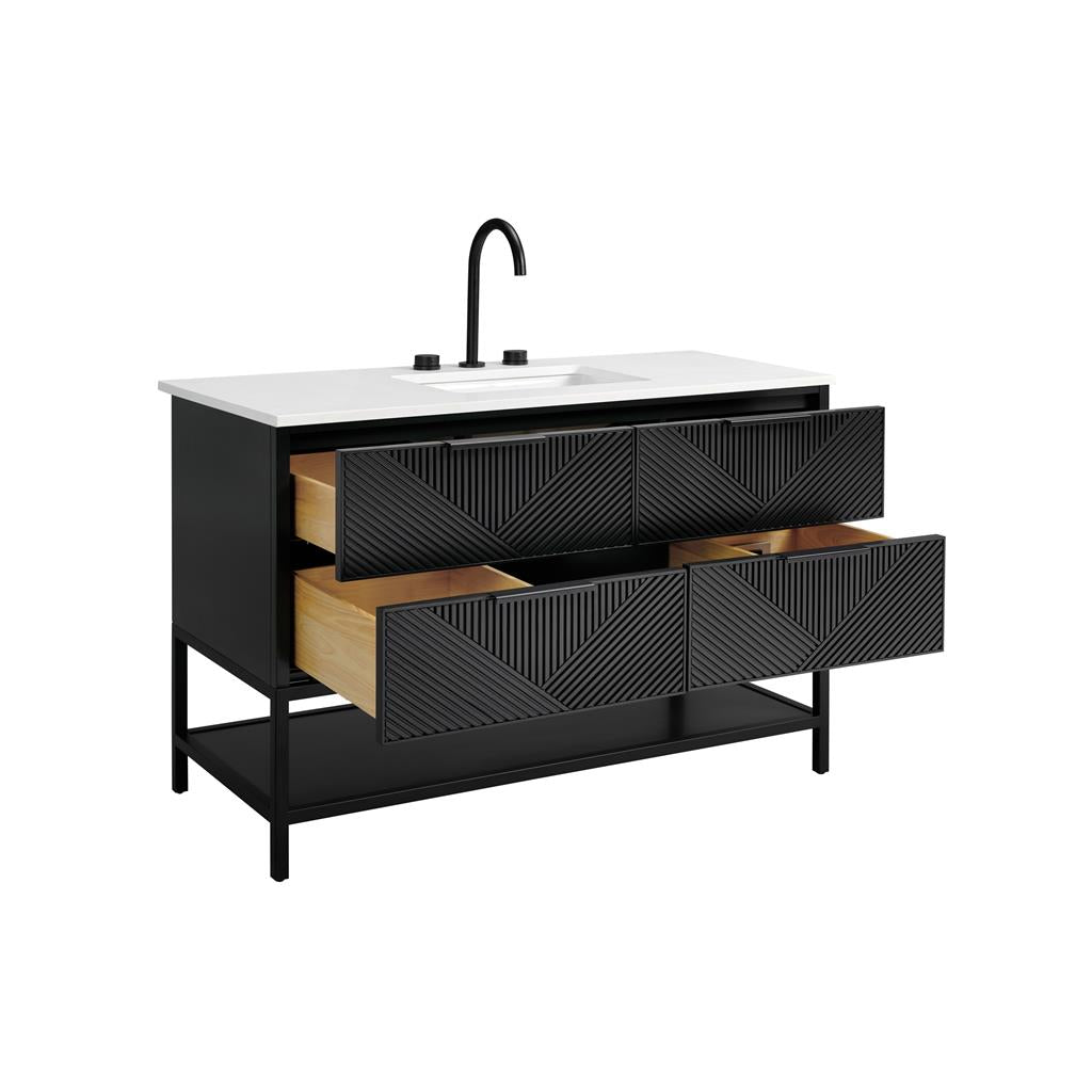 Bemma, Diamond 48" Single Vanity, Charcoal Black/Matte Black, White Quartz Top#top-options_white-quartz-top
