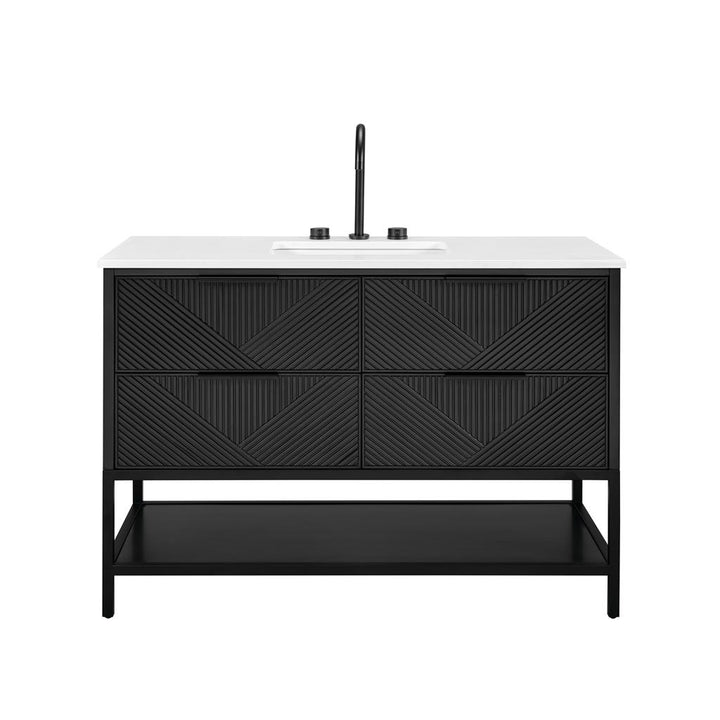 Bemma, Diamond 48" Single Vanity, Charcoal Black/Matte Black, White Quartz Top#top-options_white-quartz-top