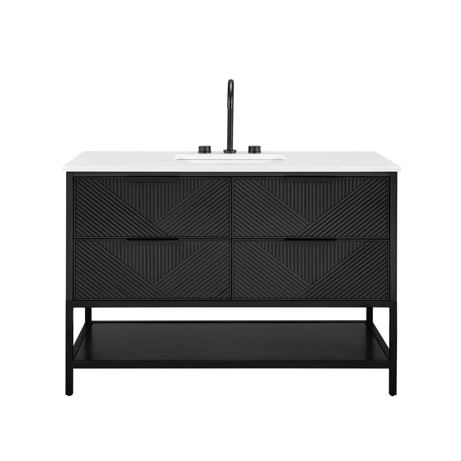 Bemma, Diamond 48" Single Vanity, Charcoal Black/Matte Black, White Quartz Top#top-options_white-quartz-top