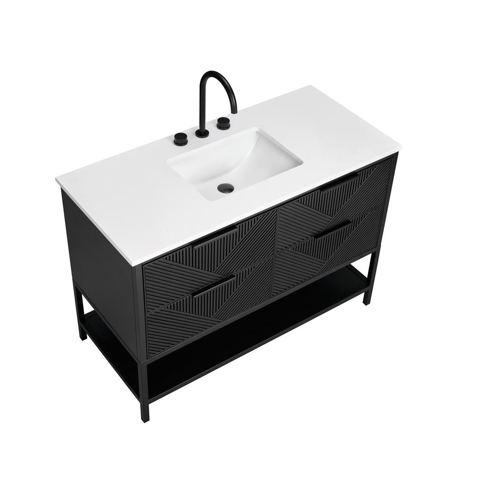 Bemma, Diamond 48" Single Vanity, Charcoal Black/Matte Black, White Quartz Top#top-options_white-quartz-top