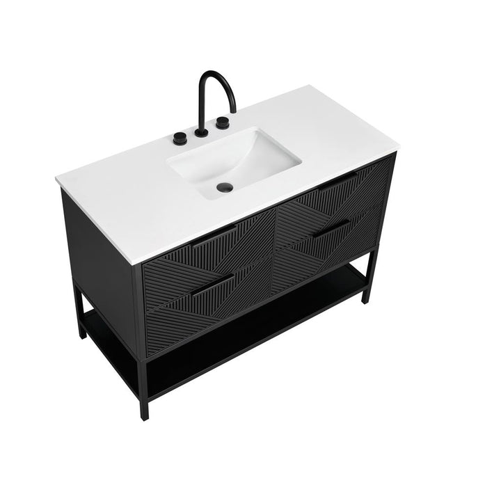 Bemma, Diamond 48" Single Vanity, Charcoal Black/Matte Black, White Quartz Top#top-options_white-quartz-top