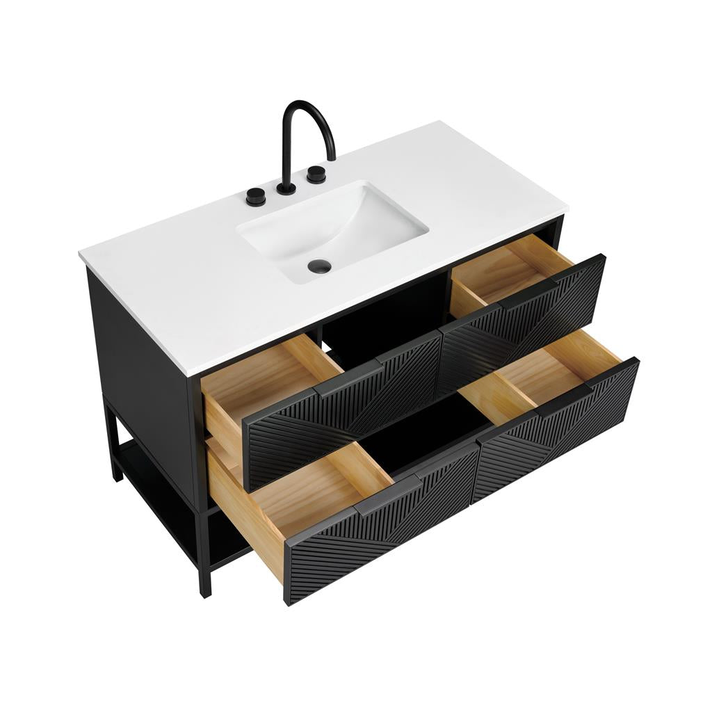 Bemma, Diamond 48" Single Vanity, Charcoal Black/Matte Black, White Quartz Top#top-options_white-quartz-top