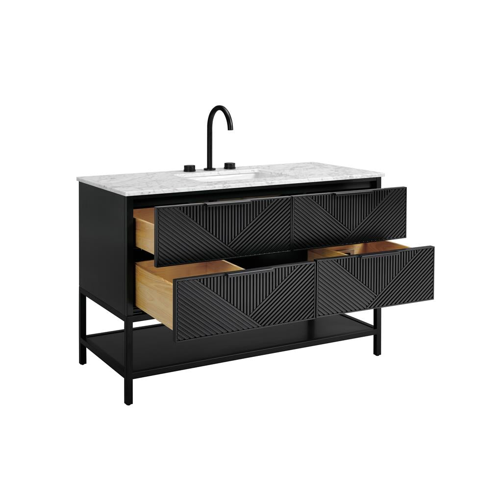Bemma, Diamond 48" Single Vanity, Charcoal Black/Matte Black, Carrara Marble Top#top-options_carrara-marble-top