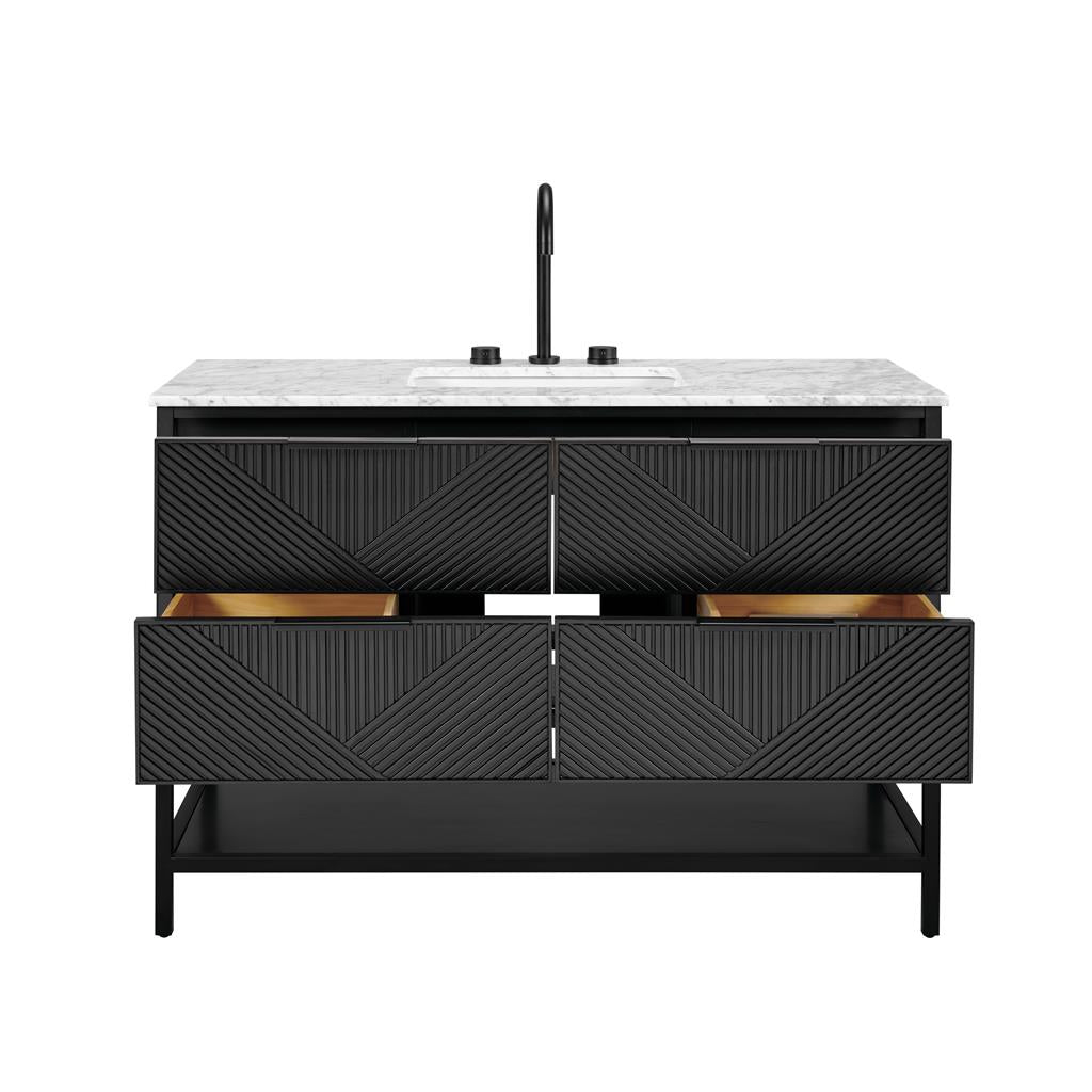 Bemma, Diamond 48" Single Vanity, Charcoal Black/Matte Black, Carrara Marble Top#top-options_carrara-marble-top