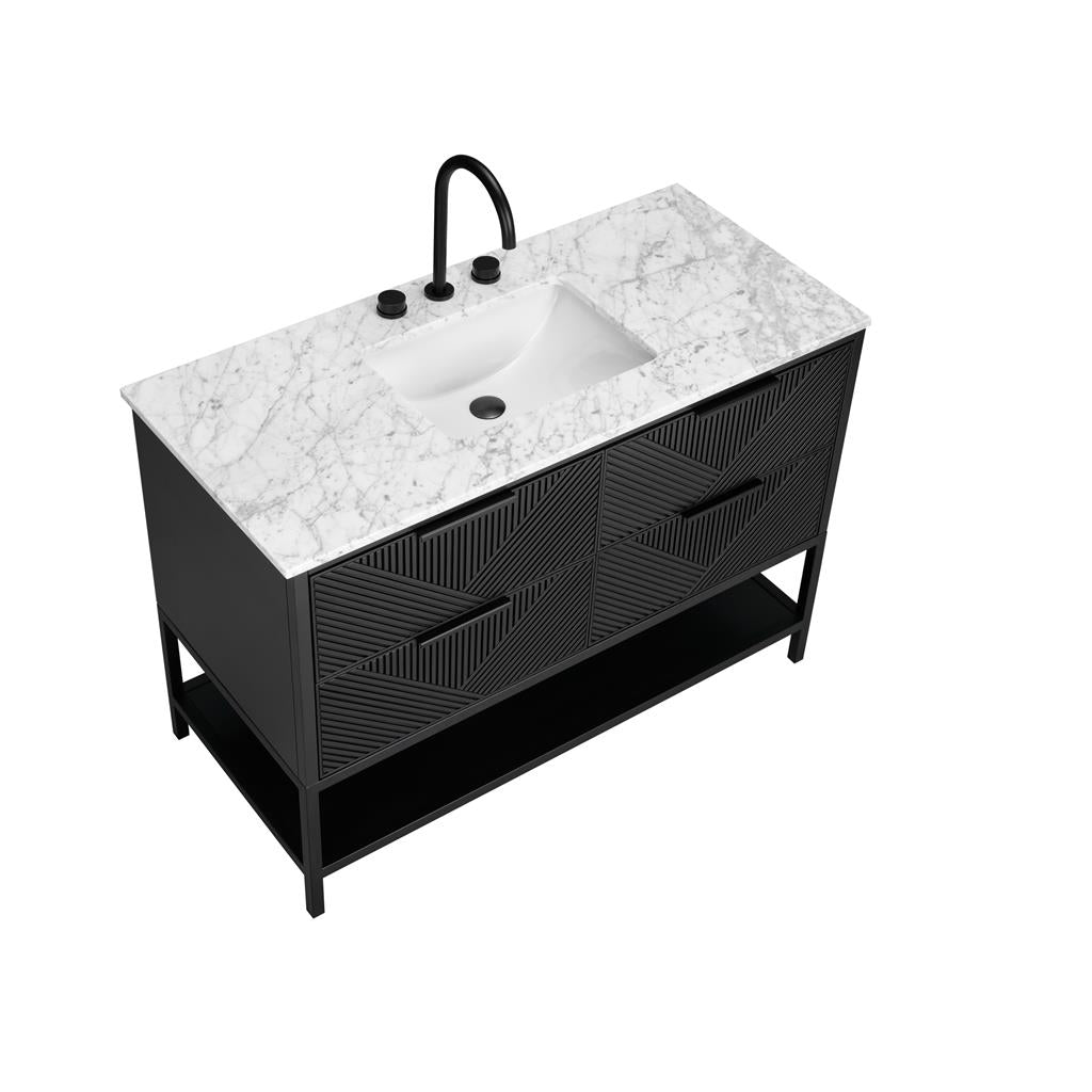 Bemma, Diamond 48" Single Vanity, Charcoal Black/Matte Black, Carrara Marble Top#top-options_carrara-marble-top