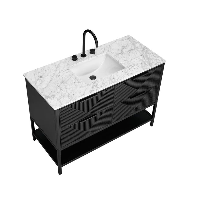 Bemma, Diamond 48" Single Vanity, Charcoal Black/Matte Black, Carrara Marble Top#top-options_carrara-marble-top