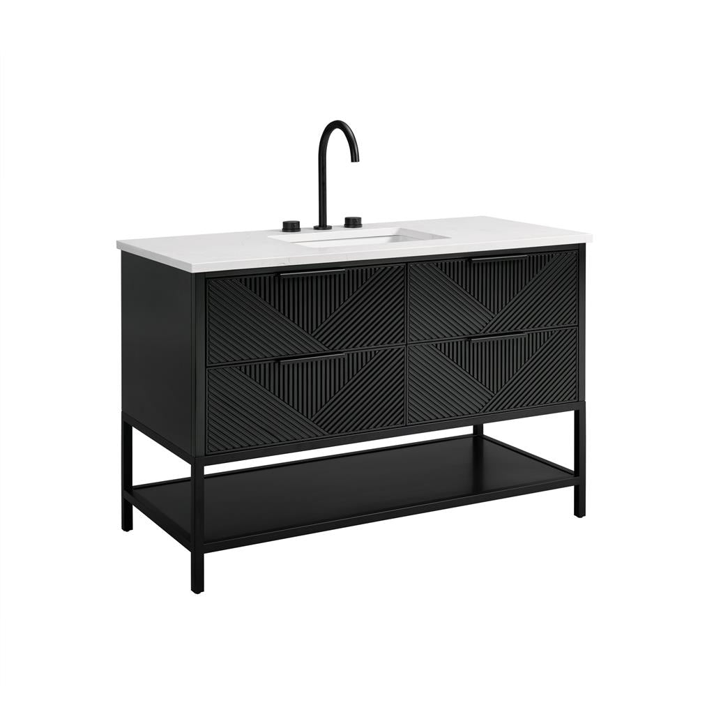 Bemma, Diamond 48" Single Vanity, Charcoal Black/Matte Black, Calacatta Quartz Top#top-options_calacatta-quartz-top