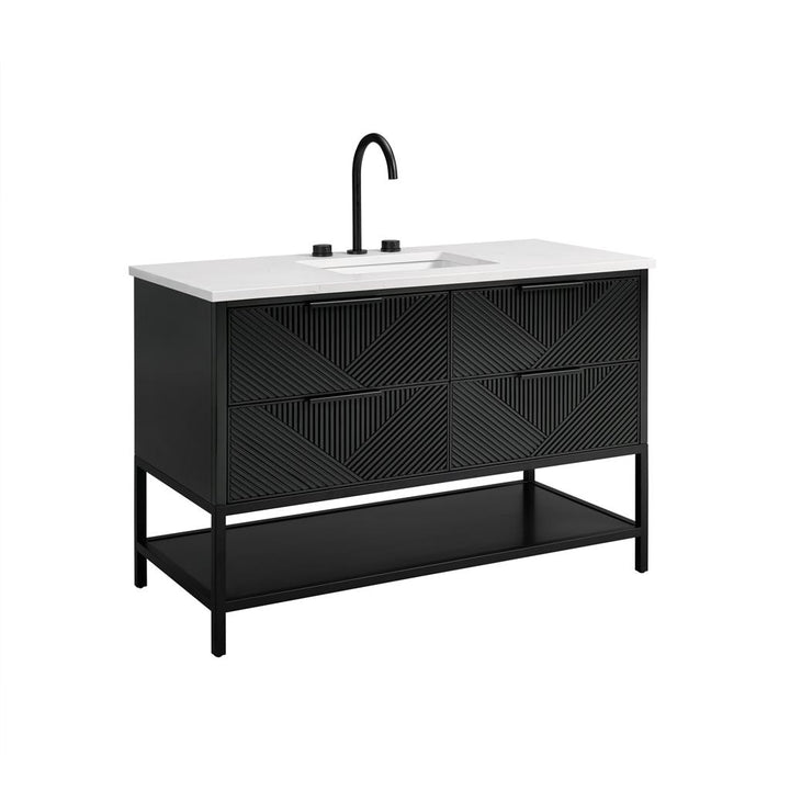 Bemma, Diamond 48" Single Vanity, Charcoal Black/Matte Black, Calacatta Quartz Top#top-options_calacatta-quartz-top