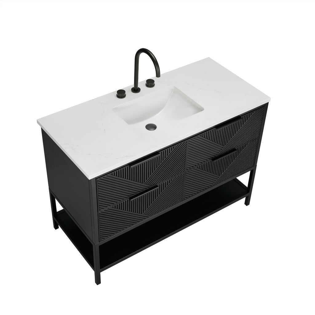 Bemma, Diamond 48" Single Vanity, Charcoal Black/Matte Black, Calacatta Quartz Top#top-options_calacatta-quartz-top