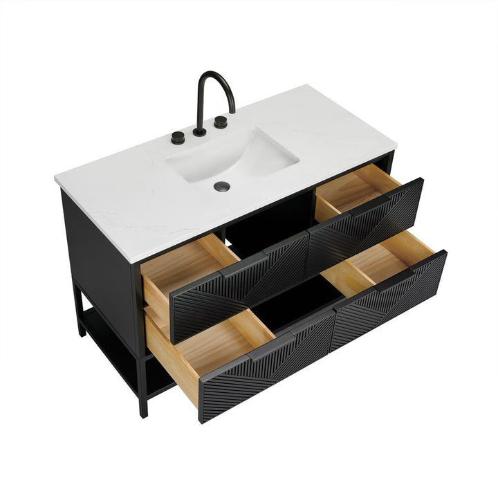 Bemma, Diamond 48" Single Vanity, Charcoal Black/Matte Black, Calacatta Quartz Top#top-options_calacatta-quartz-top