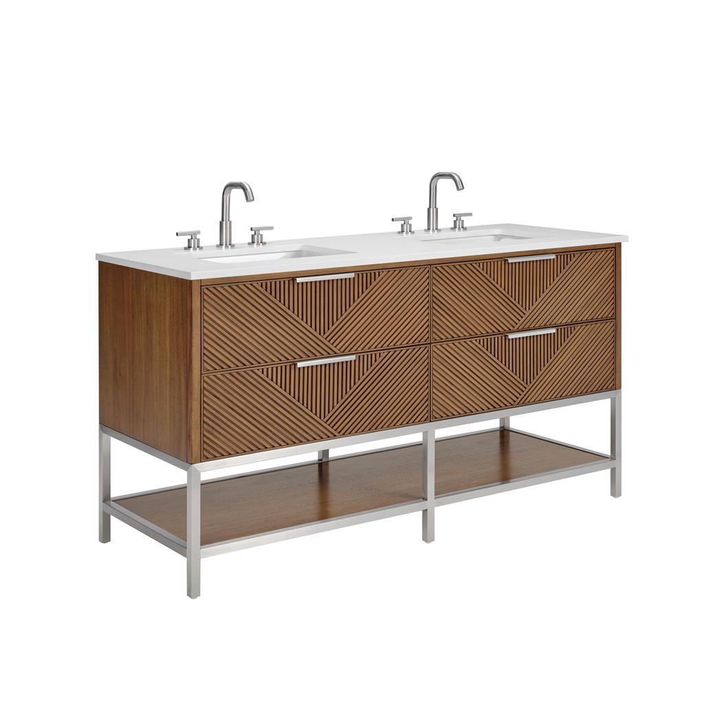 Bemma, Diamond 60" Double Vanity, Walnut/Brushed Nickel, White Quartz Top#top-options_white-quartz-top