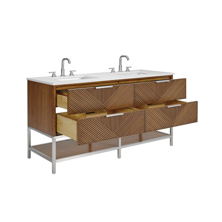 Bemma, Diamond 60" Double Vanity, Walnut/Brushed Nickel, White Quartz Top#top-options_white-quartz-top