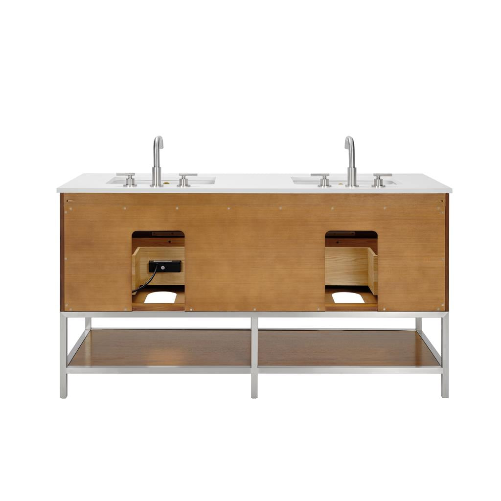 Bemma, Diamond 60" Double Vanity, Walnut/Brushed Nickel, White Quartz Top#top-options_white-quartz-top