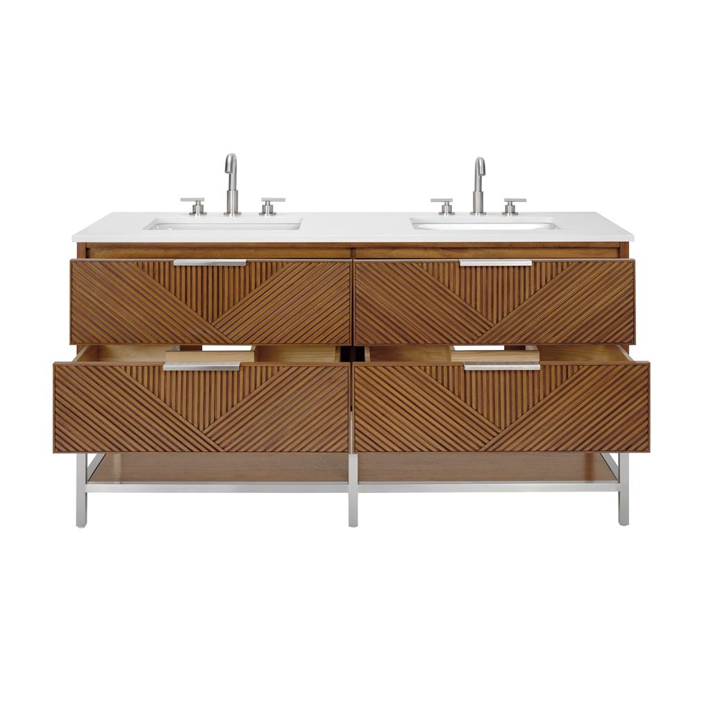 Bemma, Diamond 60" Double Vanity, Walnut/Brushed Nickel, White Quartz Top#top-options_white-quartz-top