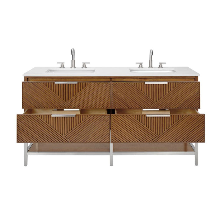 Bemma, Diamond 60" Double Vanity, Walnut/Brushed Nickel, White Quartz Top#top-options_white-quartz-top