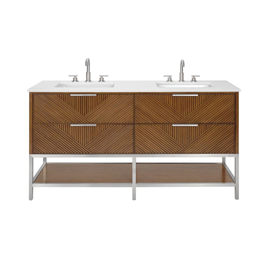 Bemma, Diamond 60" Double Vanity, Walnut/Brushed Nickel, White Quartz Top#top-options_white-quartz-top