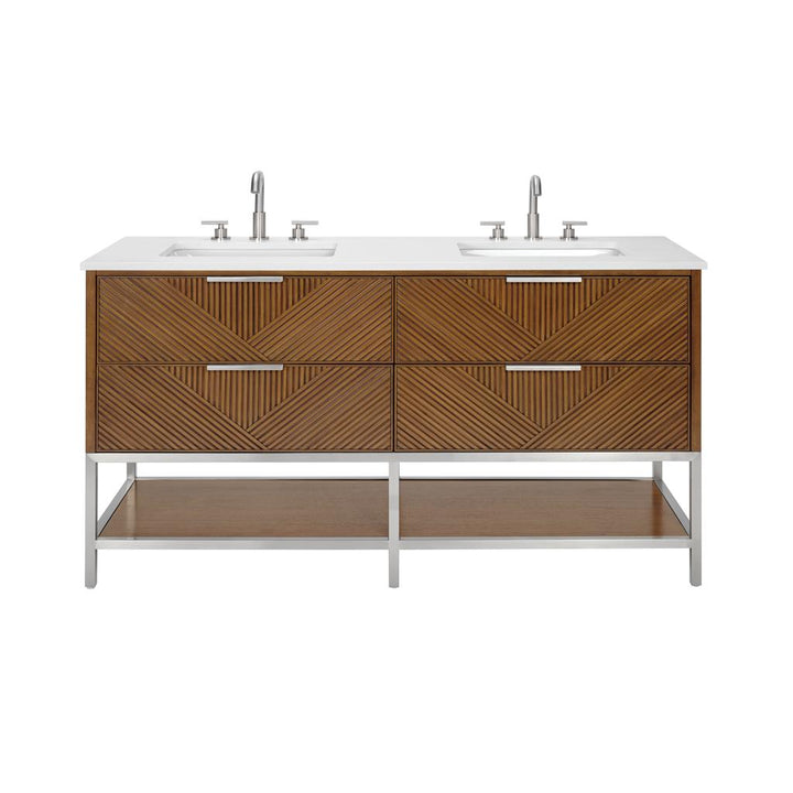 Bemma, Diamond 60" Double Vanity, Walnut/Brushed Nickel, White Quartz Top#top-options_white-quartz-top