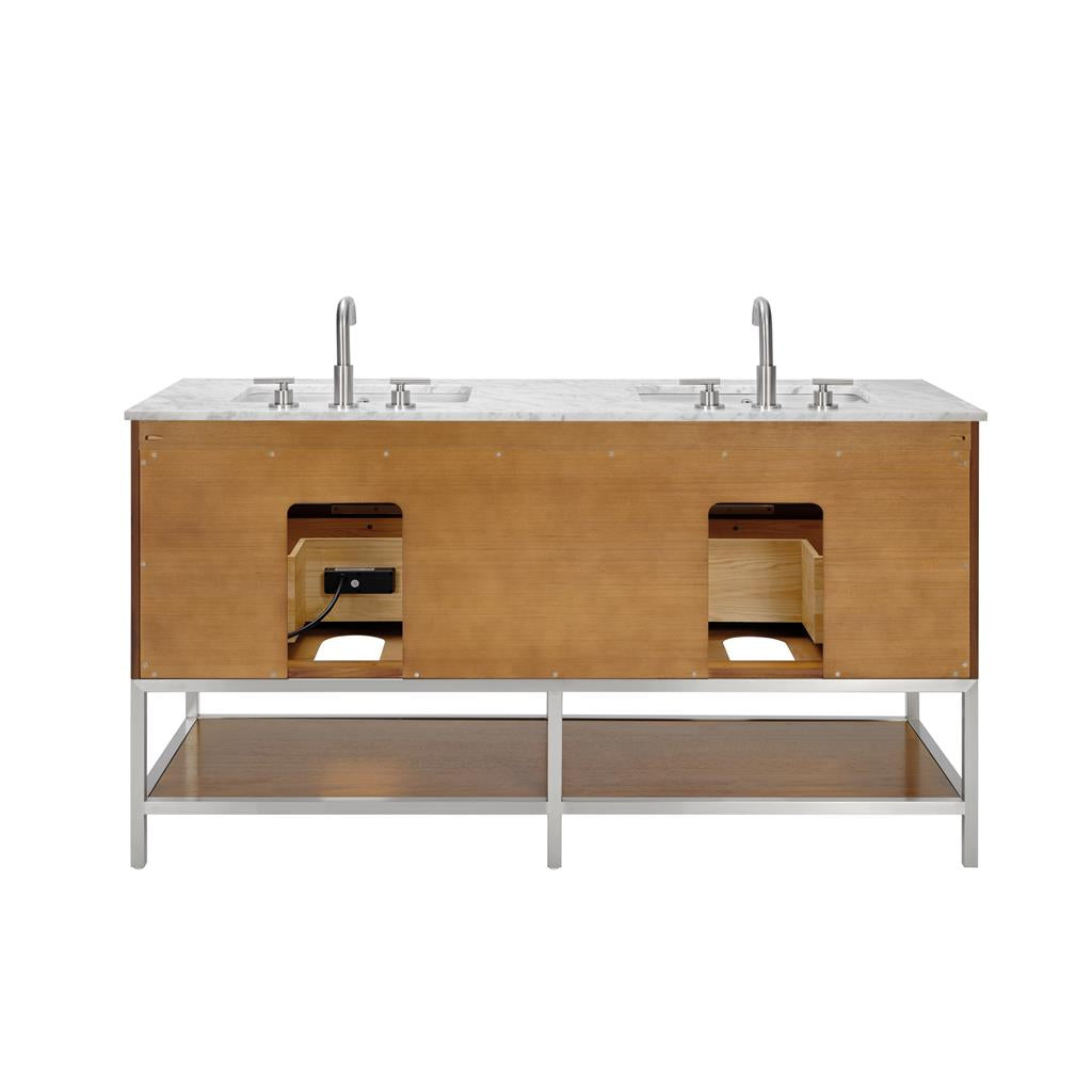 Bemma, Diamond 60" Double Vanity, Walnut/Brushed Nickel, Carrara Marble Top#top-options_carrara-marble-top