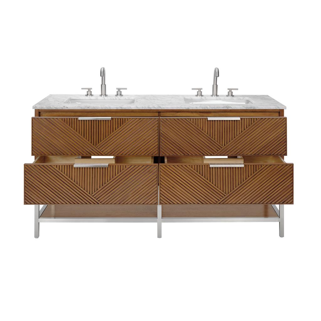 Bemma, Diamond 60" Double Vanity, Walnut/Brushed Nickel, Carrara Marble Top#top-options_carrara-marble-top